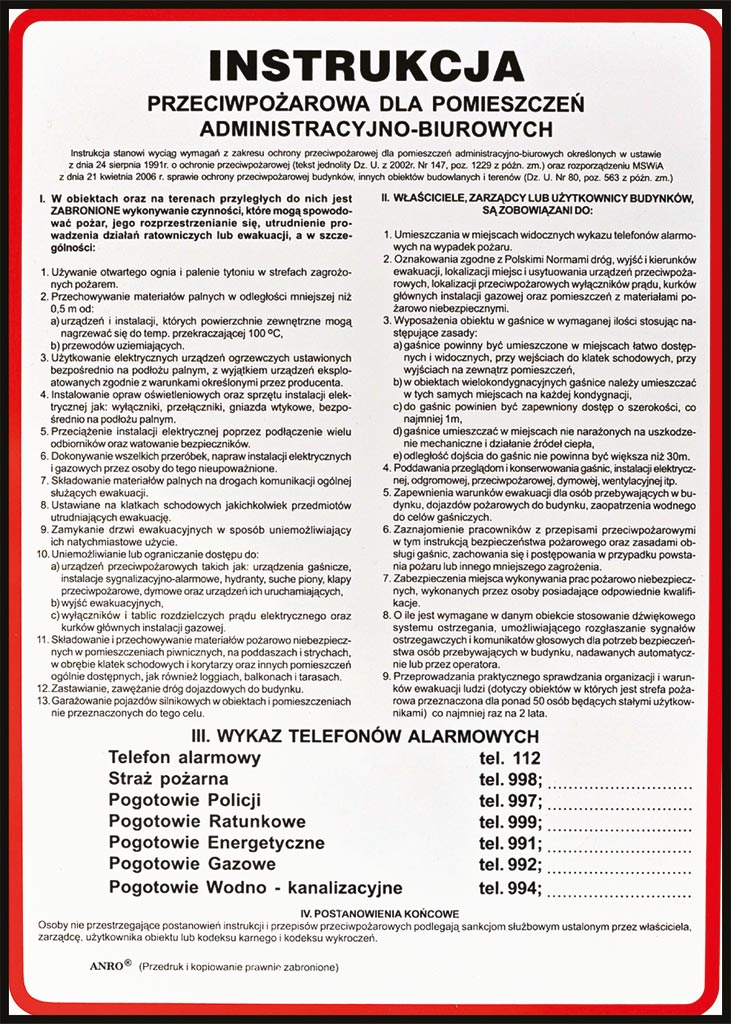ZNAK BEZPIECZEŃSTWA -  250x350 mm