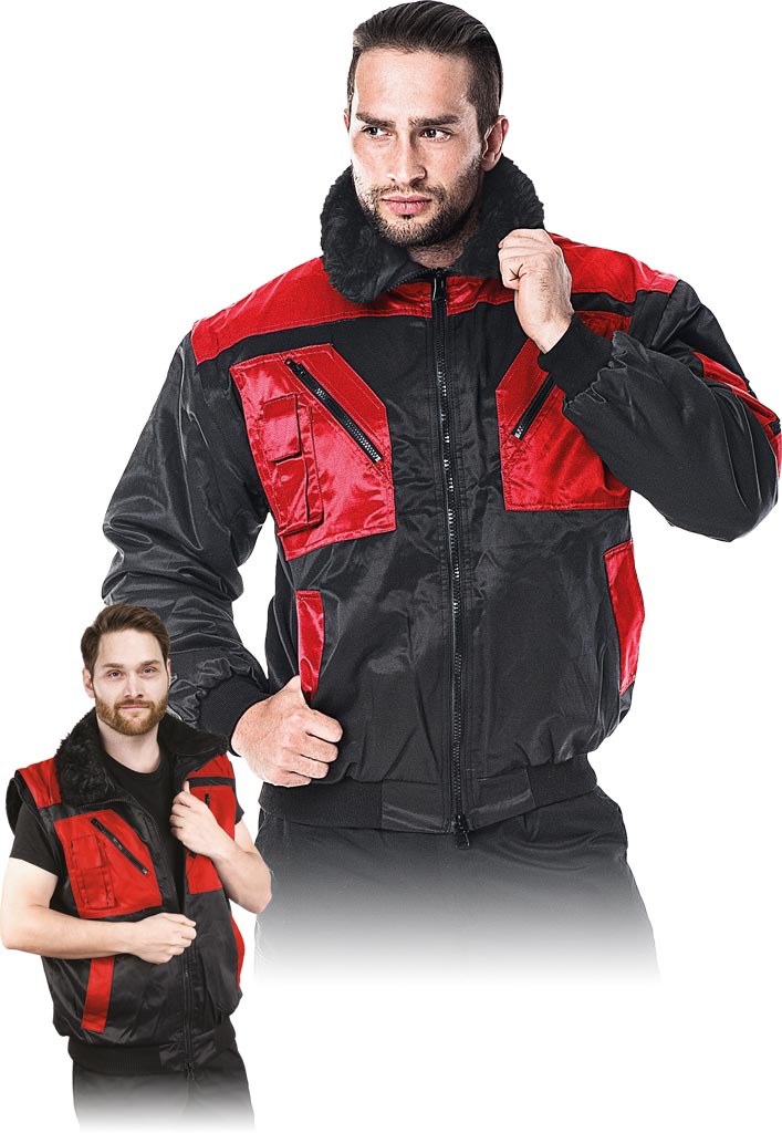 KURTKA OCHRONNA OCIEPLANA - CZARNO-CZERWONY 3XL