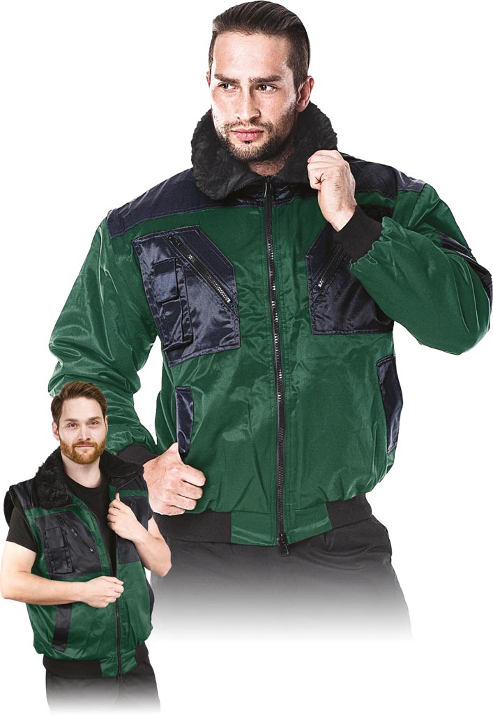 KURTKA OCHRONNA OCIEPLANA - ZIELONO-CZARNY 2XL