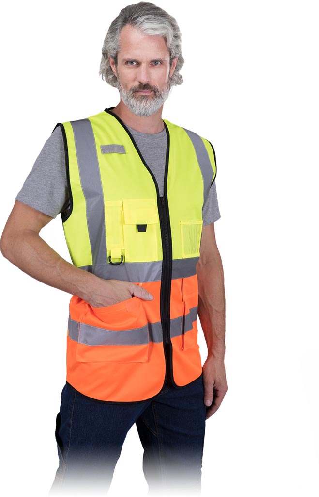 KAMIZELKA OSTRZEGAWCZA - ŻÓŁTO-POMARAŃCZOWY 5XL