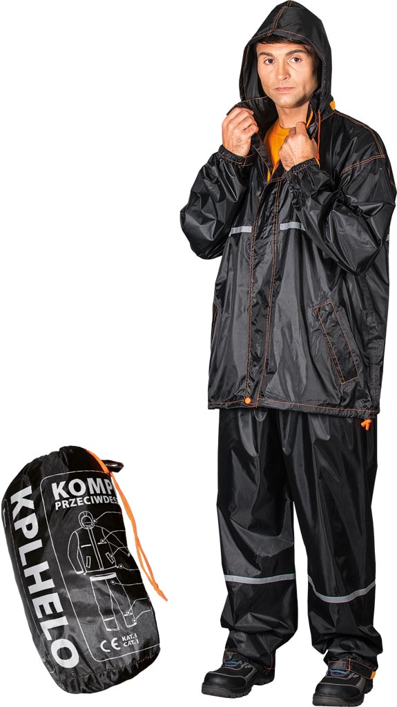 KOMPLET OCHRONNY PRZECIWDESZCZOWY - CZARNO-POMARAŃCZOWY 2XL