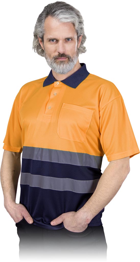 KOSZULKA POLO OCHRONNA - POMARAŃCZOWO-GRANATOWY 2XL