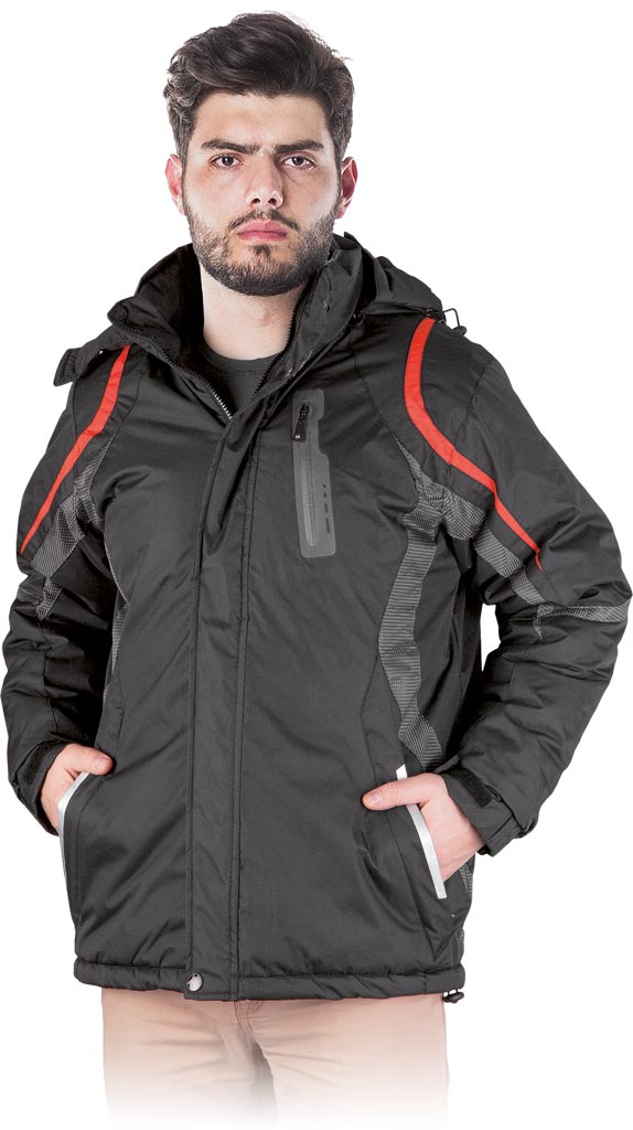 KURTKA OCHRONNA OCIEPLANA - CZARNO-SZARO-POMARAŃCZOWY 2XL