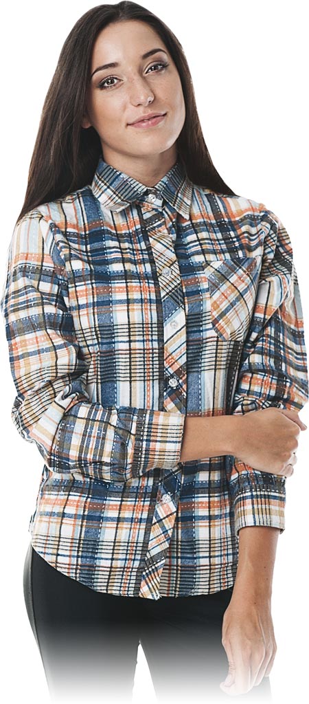 KOSZULA FLANELOWA OCHRONNA - GRANATOWO-BEŻOWO-POMARAŃCZOWY XL