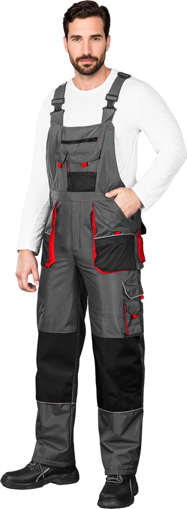 SPODNIE OCHRONNE OGRODNICZKI OCIEPLANE - SZARO-CZARNO-CZERWONY 3XL